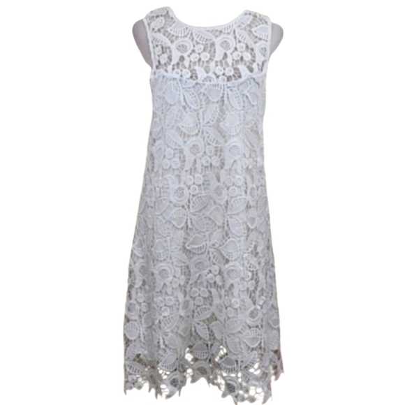 Anthropologie WAYF Shift Dress White Floral Crochet Lace Criss Cross Back - Picture 5 of 14